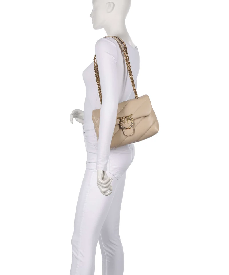 Pinko Love Puff Classic New Buckle Schultertasche beige/grigio fumo/antique gold