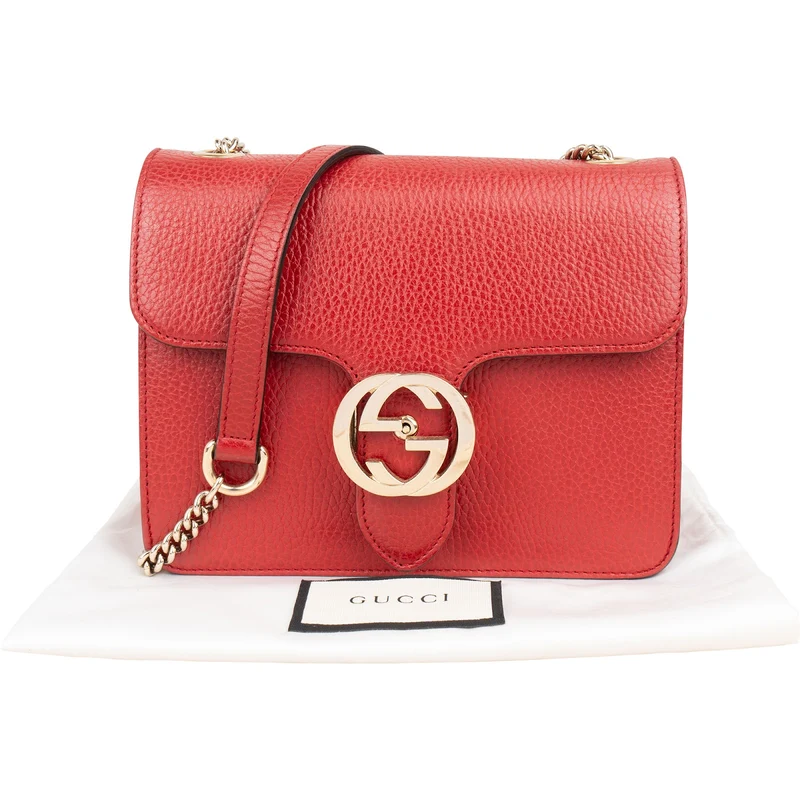Gucci Pebbled Leather Interlocking GG Small Crossbody Bag