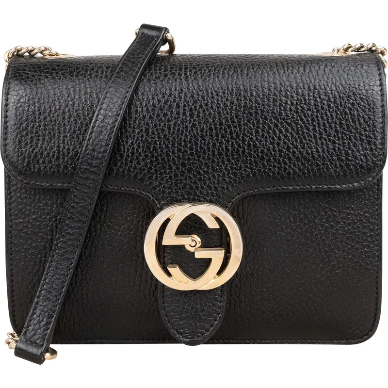 Gucci Pebbled Leather Interlocking GG Small Crossbody Bag