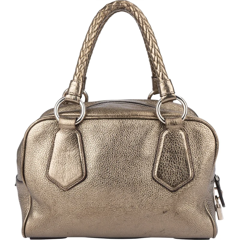 Prada Metallic Pebbled Leather Bauletto Handbag