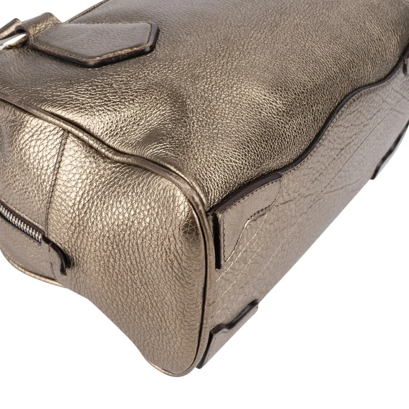 Prada Metallic Pebbled Leather Bauletto Handbag