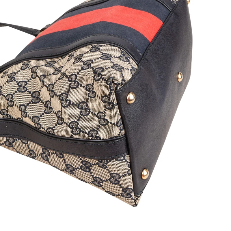Gucci Monogram Canvas GG Marrakech Web Stripe Bamboo Tassel Crossbody Handbag