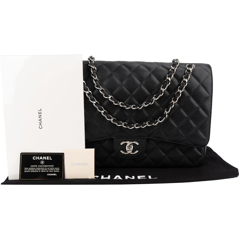 Chanel Quilted Caviar Leather Maxi Double Flap Crossbody Bag