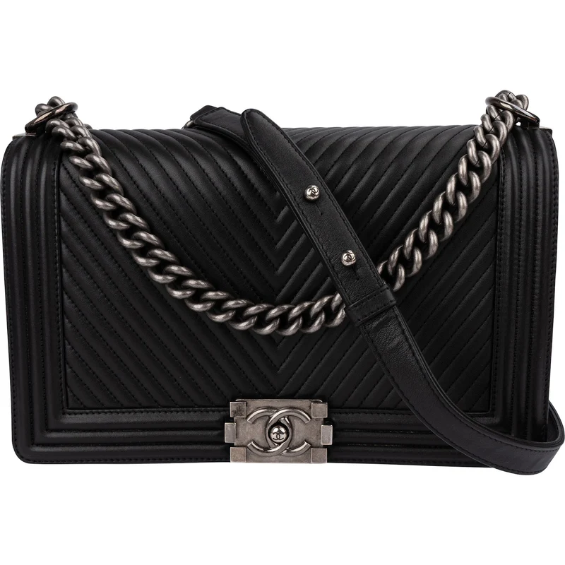 Chanel Chevron Quilted Lambskin Medium Boy Single Flap Crossbody Bag
