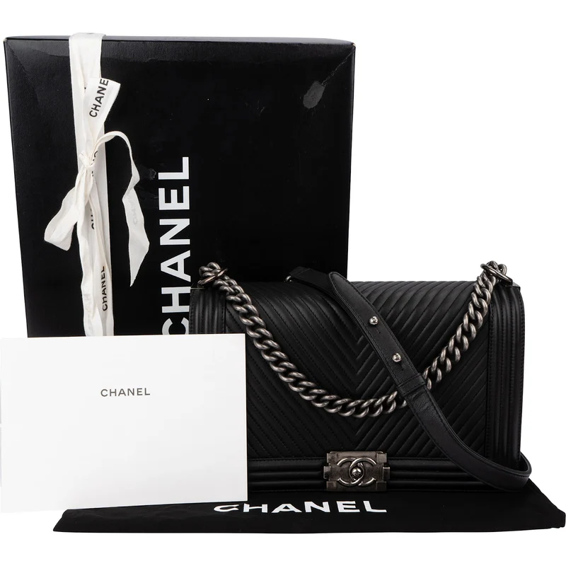 Chanel Chevron Quilted Lambskin Medium Boy Single Flap Crossbody Bag