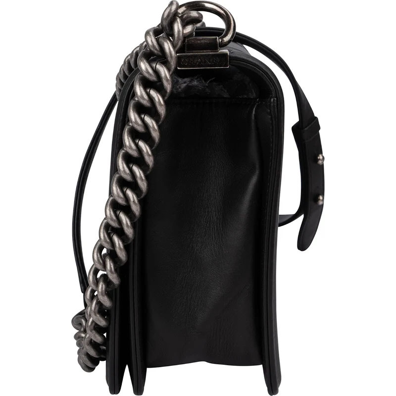 Chanel Chevron Quilted Lambskin Medium Boy Single Flap Crossbody Bag