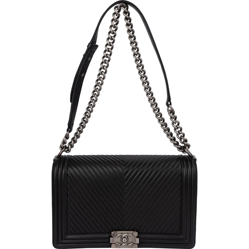 Chanel Chevron Quilted Lambskin Medium Boy Single Flap Crossbody Bag