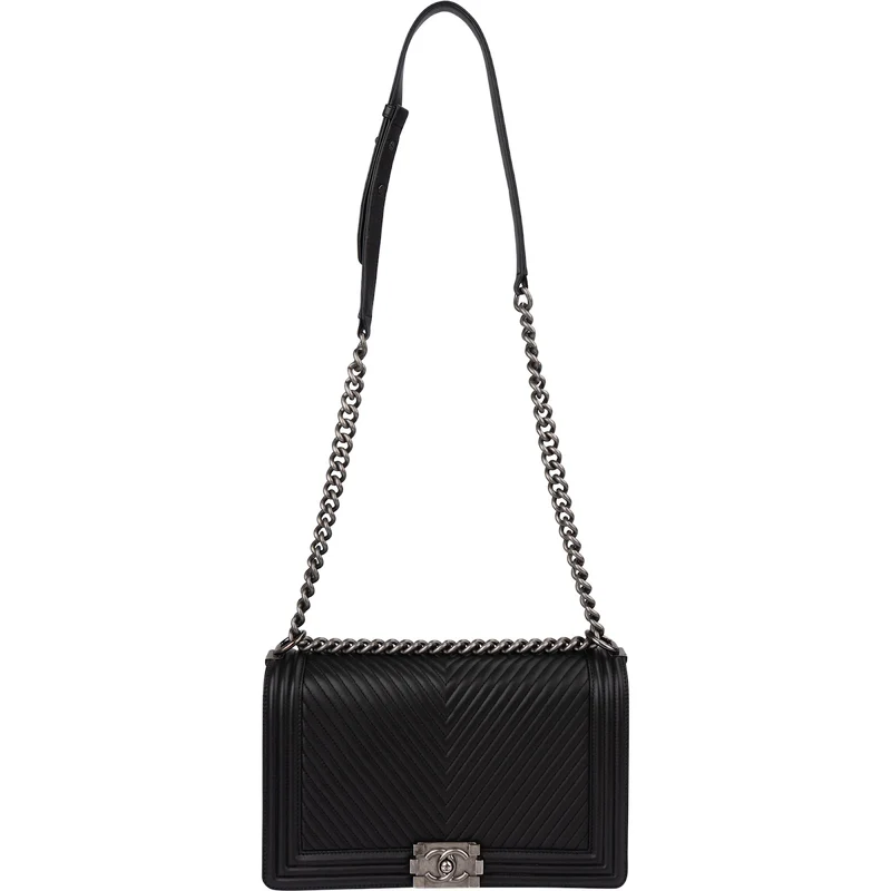 Chanel Chevron Quilted Lambskin Medium Boy Single Flap Crossbody Bag