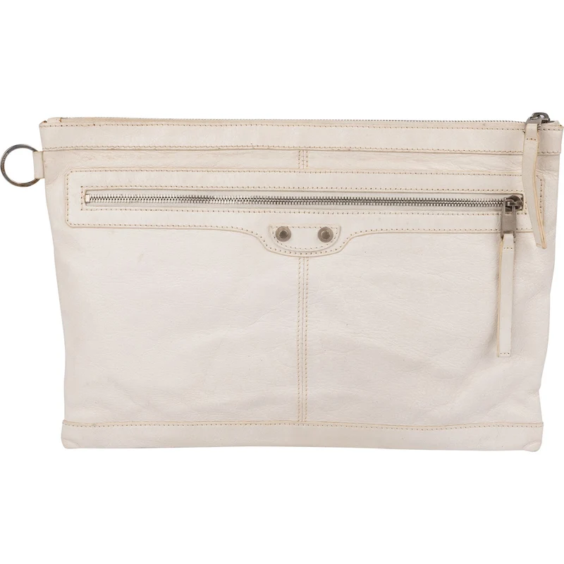 Balenciaga Classic White Leather Arena Clutch