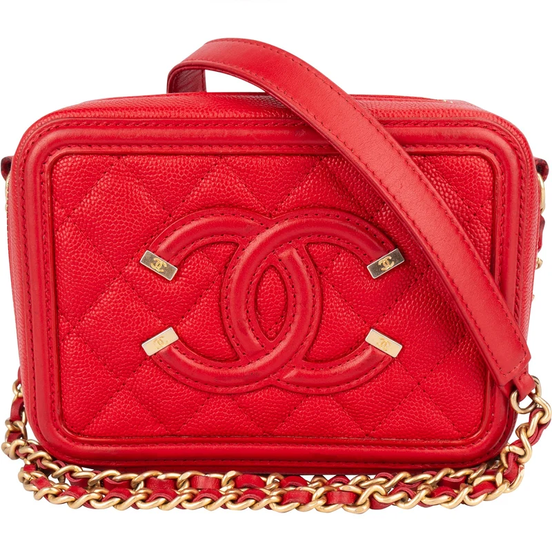 Chanel Quilted Caviar Leather Small Filigree Vanity Case Crossbody