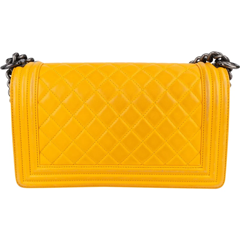 Chanel Yellow Quilted Lambskin Boy Single Flap Crossbody Bag