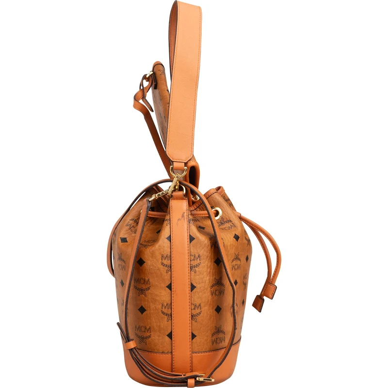 MCM Monogram Visetos Aren Drawstring Bucket Crossbody Bag