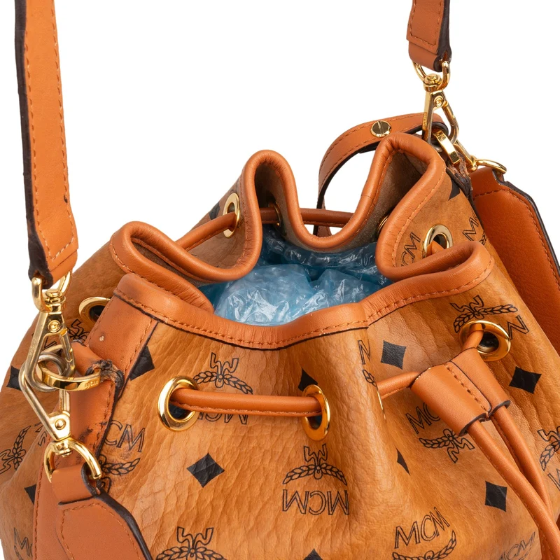 MCM Monogram Visetos Aren Drawstring Bucket Crossbody Bag