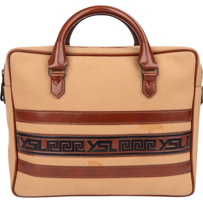 Yves Saint Laurent Canvas Greek Key Briefcase Handbag