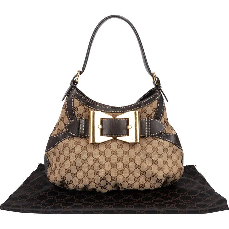 Gucci Monogram GG Large Buckle Hobo Shoulder Bag