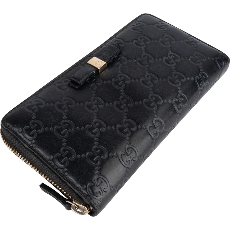Gucci Guccissima Leather Bow Zip Around Wallet