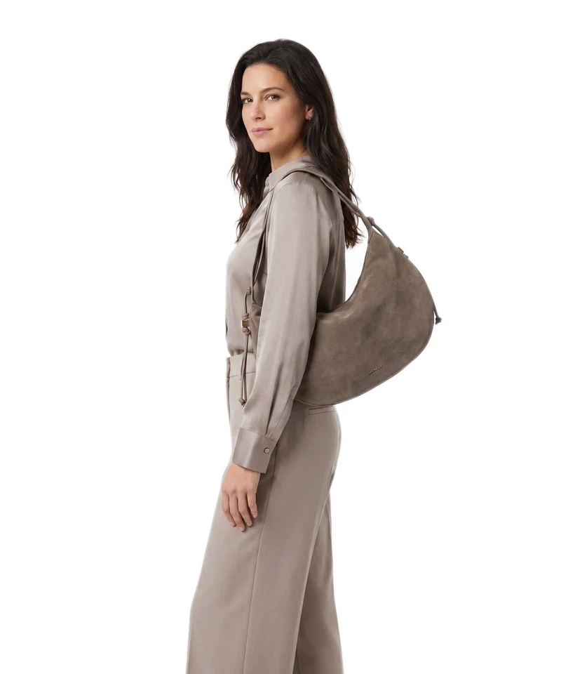 Coccinelle Thess Suede Beuteltasche warm taupe