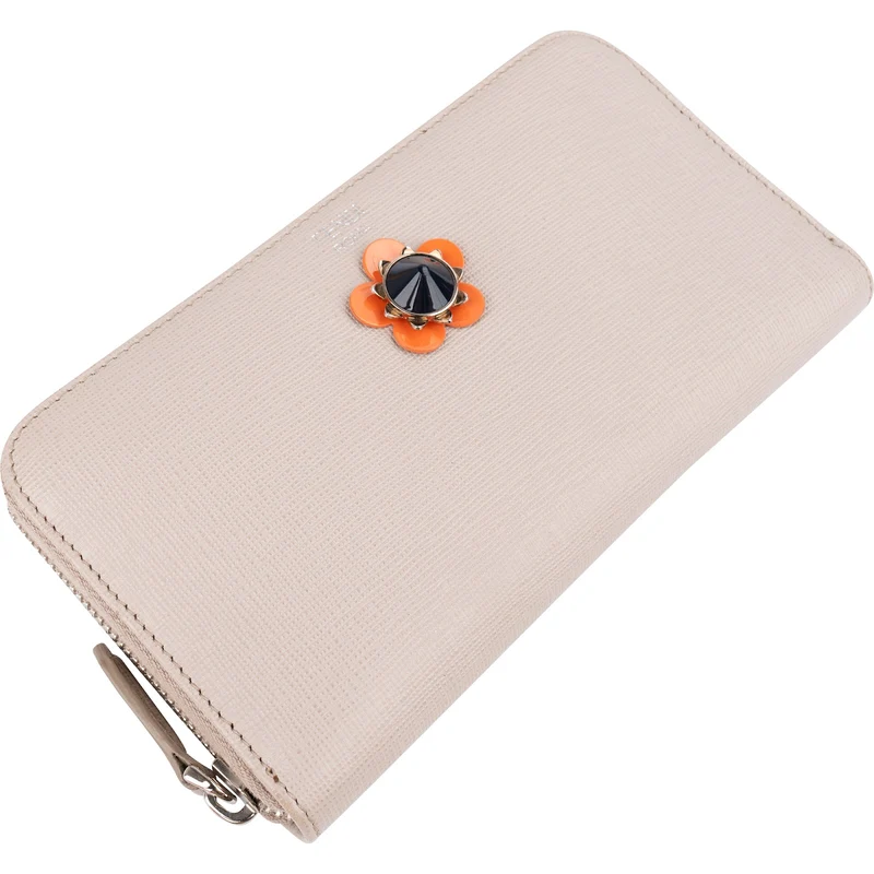 Fendi Leather Flowerland Zip Around Wallet