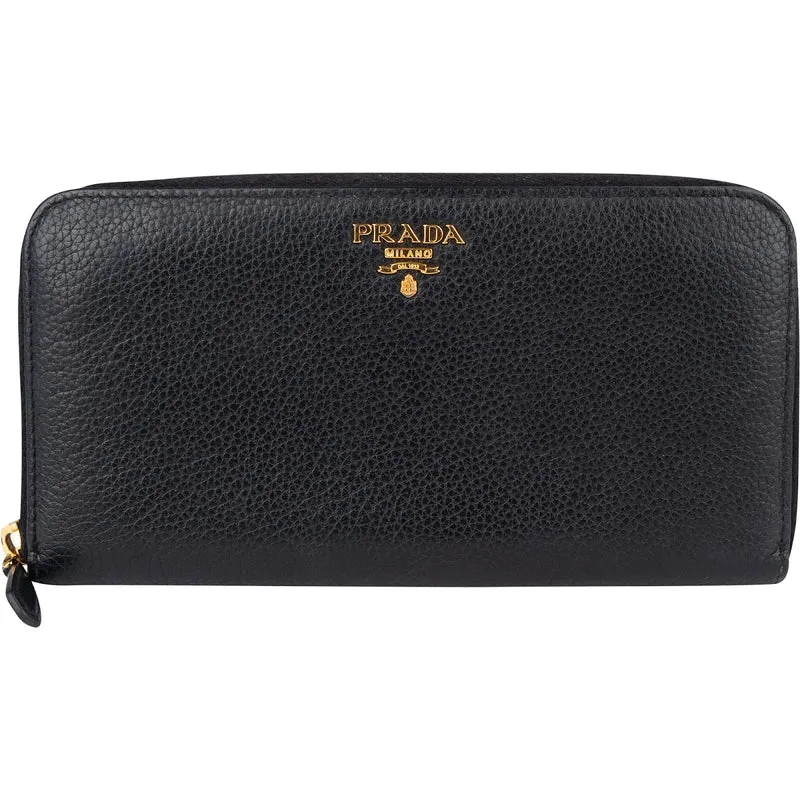 Prada Vitello Grained Leather Large Zip Around Wallet 1ML506