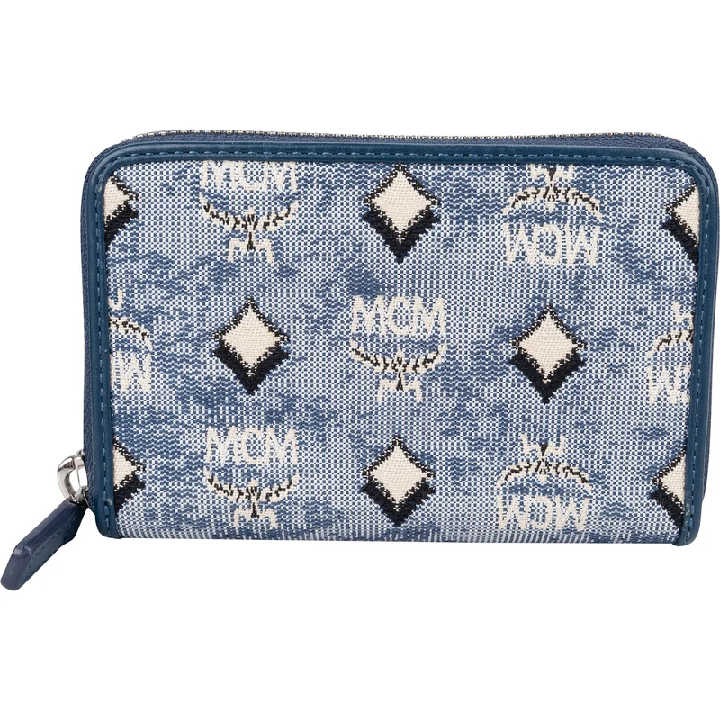 MCM Visetos Monogram Denim Jacquard Small Zip Wallet