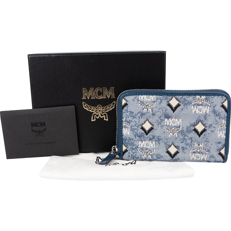 MCM Visetos Monogram Denim Jacquard Small Zip Wallet