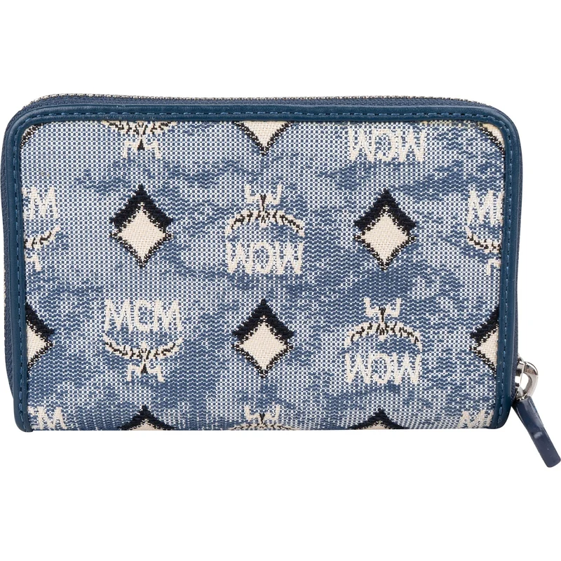MCM Visetos Monogram Denim Jacquard Small Zip Wallet