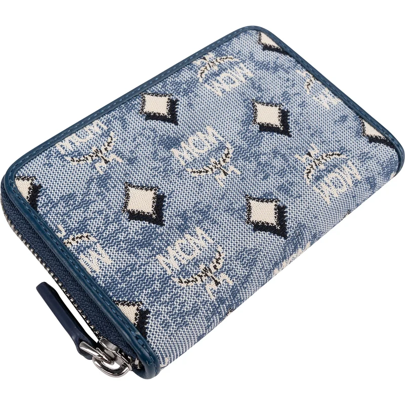MCM Visetos Monogram Denim Jacquard Small Zip Wallet