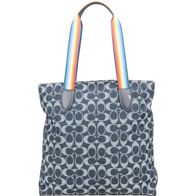 Coach Monogram Signature Denim Tote Rainbow Handle Shoulder Bag