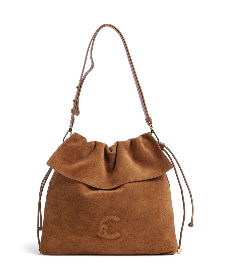 Coccinelle Lidia Suede Beuteltasche cognac