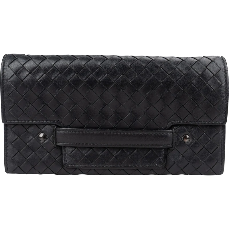 Bottega Veneta Black Intrecciato Leather Continental Wallet