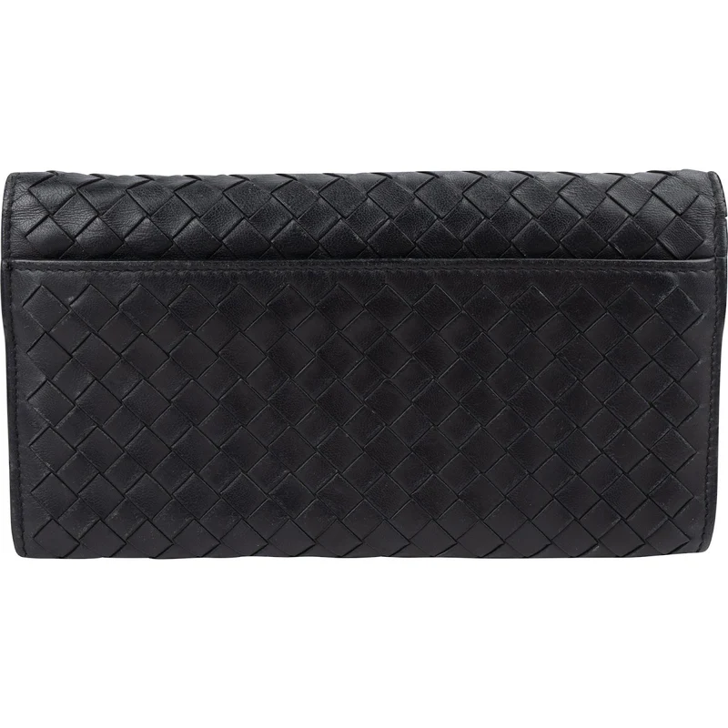 Bottega Veneta Black Intrecciato Leather Continental Wallet