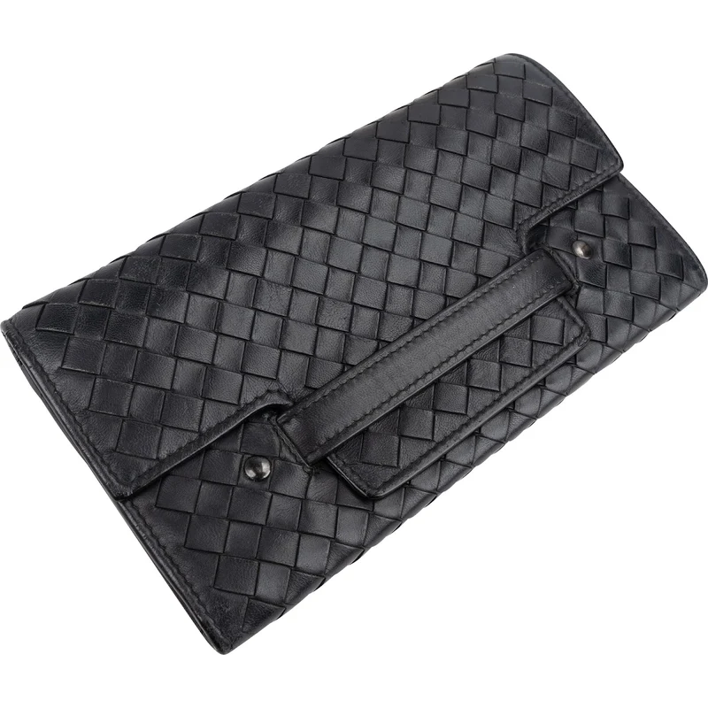 Bottega Veneta Black Intrecciato Leather Continental Wallet