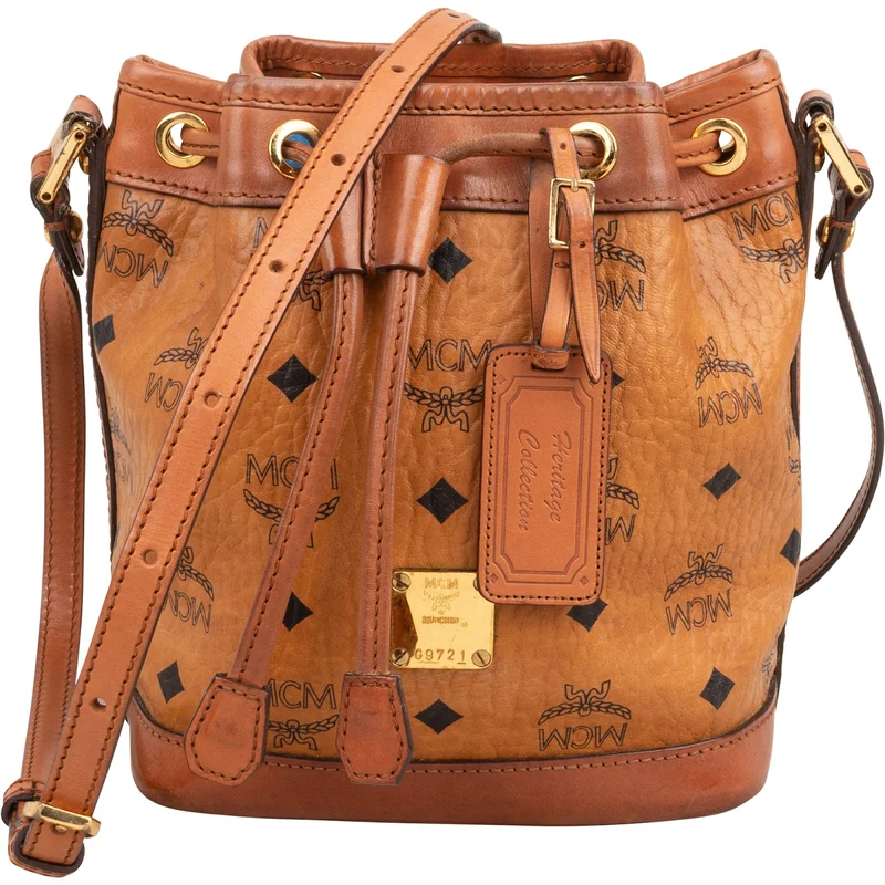 MCM Monogram Visetos Heritage Drawstring Bucket Crossbody Bag