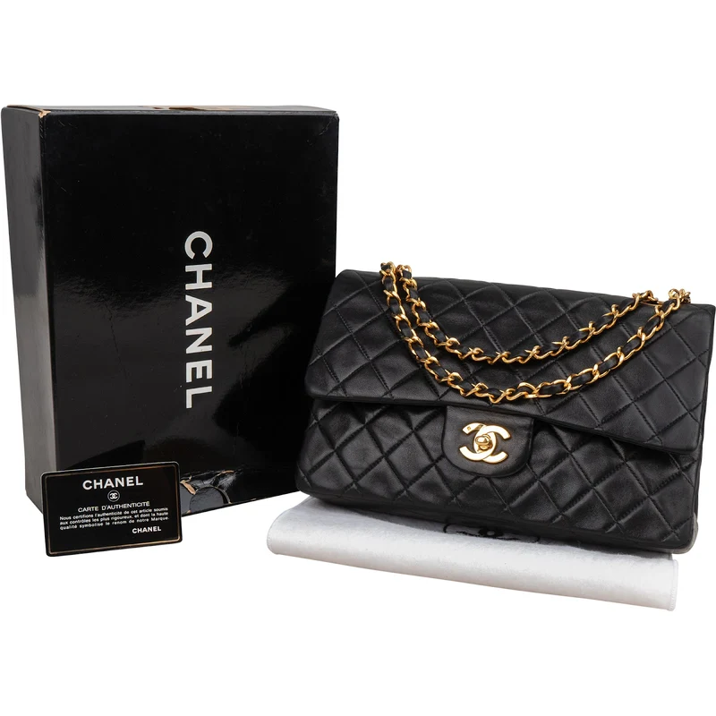 Chanel Quilted Lambskin Medium 24K Gold Double Flap Shoulder Bag