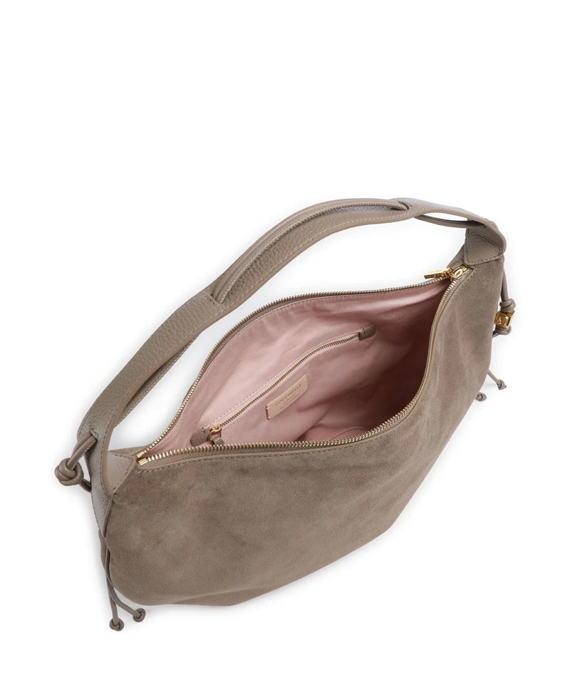 Coccinelle Thess Suede Beuteltasche warm taupe