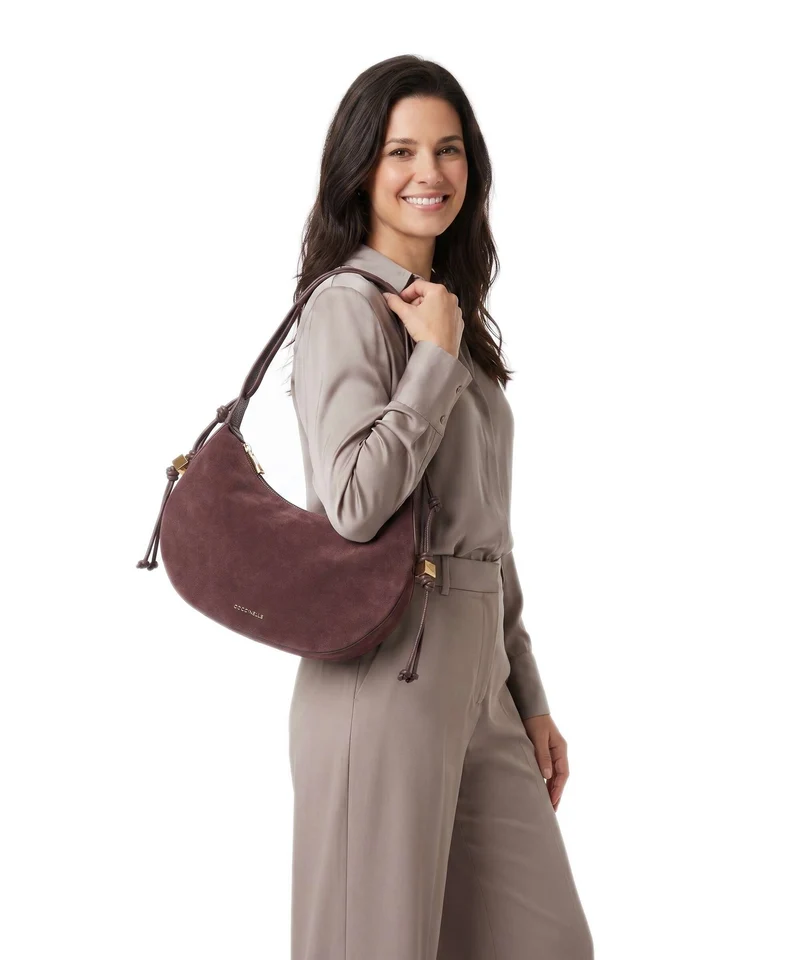 Coccinelle Thess Suede Beuteltasche berry