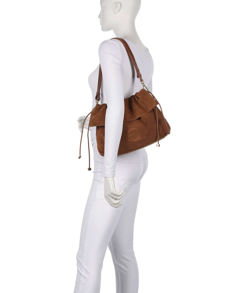 Coccinelle Lidia Suede Beuteltasche cognac