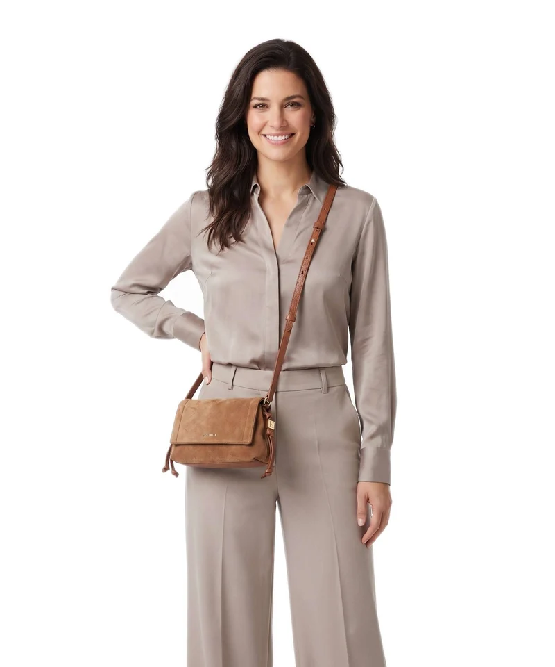 Coccinelle Thess Suede Umhängetasche cognac