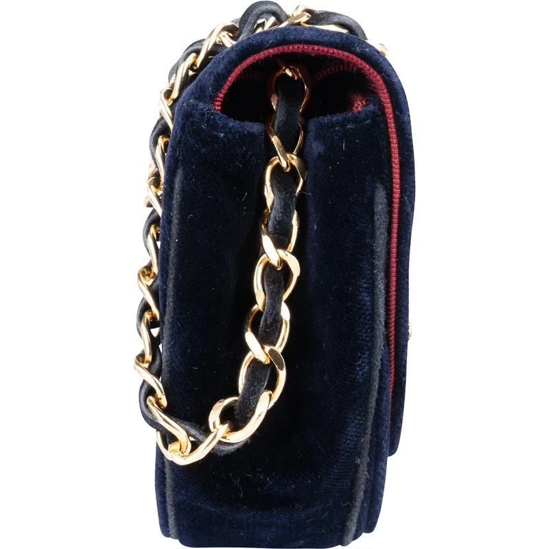 Chanel Chevron Velvet Half Moon Single Flap Crossbody Bag