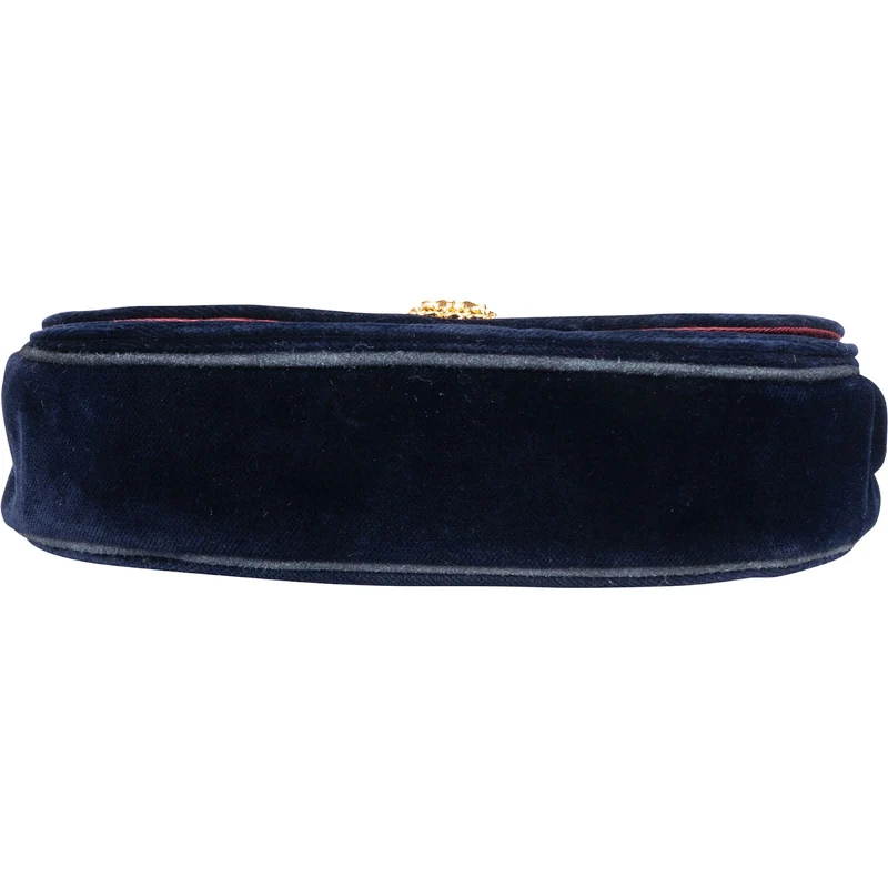 Chanel Chevron Velvet Half Moon Single Flap Crossbody Bag