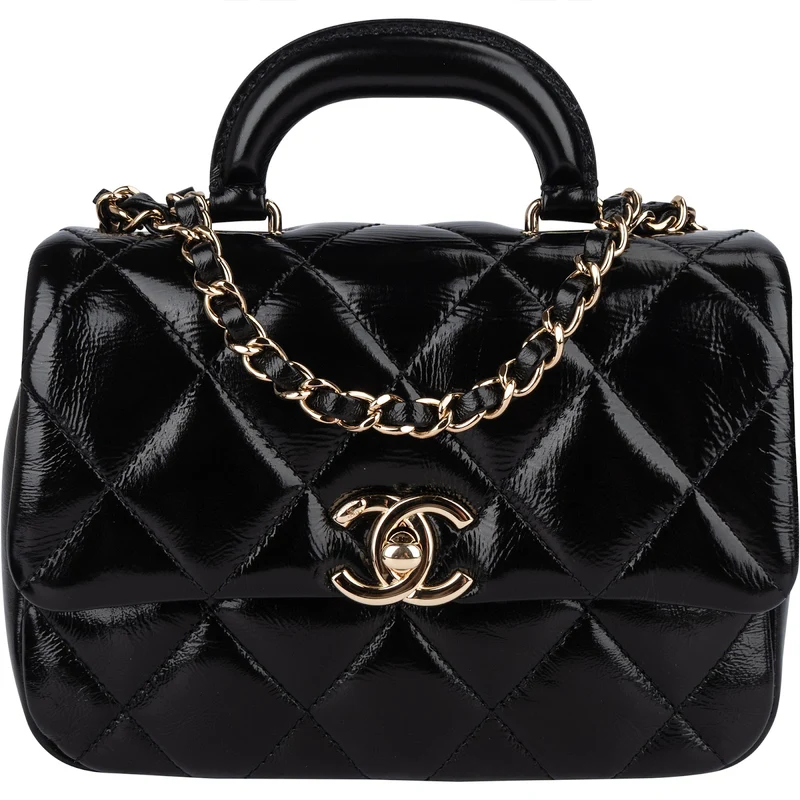 Chanel Quilted Patent Calfskin Coco Handle Single Flap Crossbody Bag
