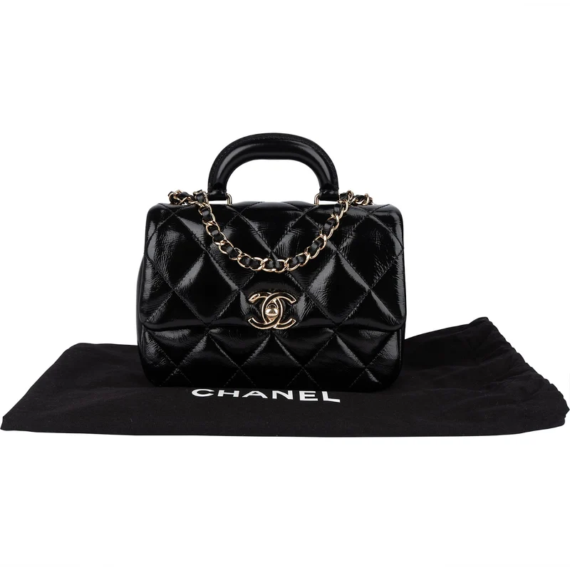 Chanel Quilted Patent Calfskin Coco Handle Single Flap Crossbody Bag
