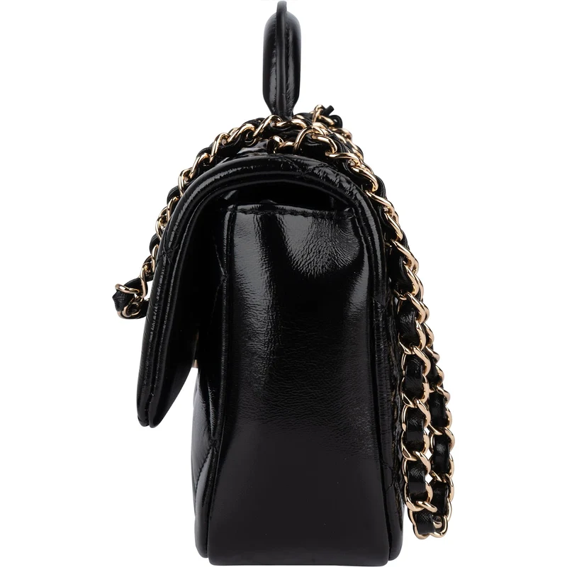 Chanel Quilted Patent Calfskin Coco Handle Single Flap Crossbody Bag