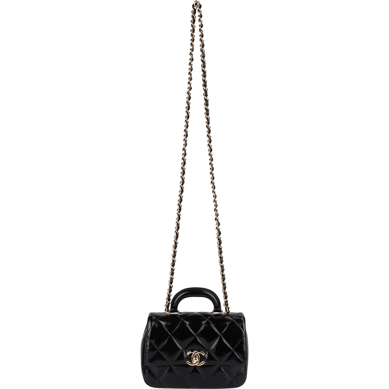 Chanel Quilted Patent Calfskin Coco Handle Single Flap Crossbody Bag