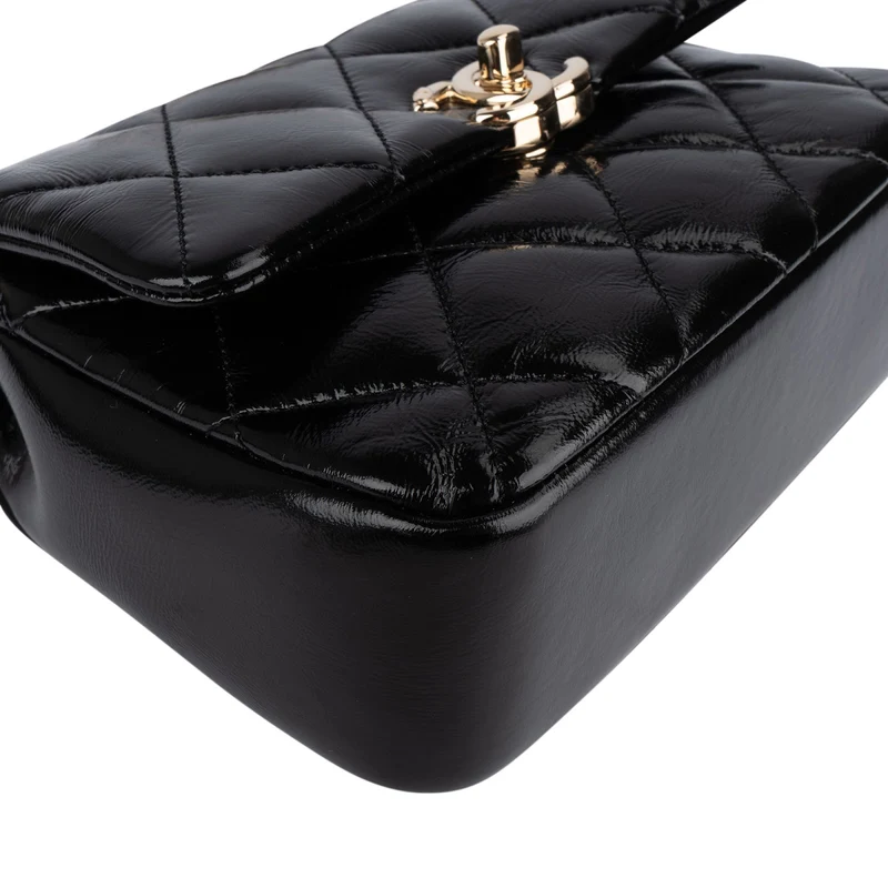 Chanel Quilted Patent Calfskin Coco Handle Single Flap Crossbody Bag