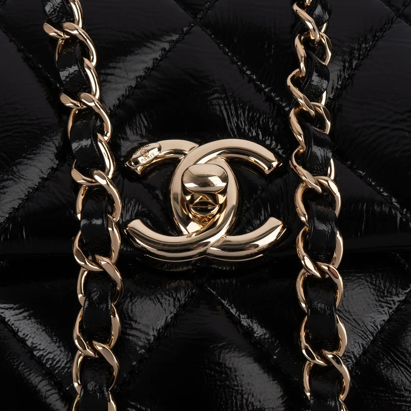 Chanel Quilted Patent Calfskin Coco Handle Single Flap Crossbody Bag