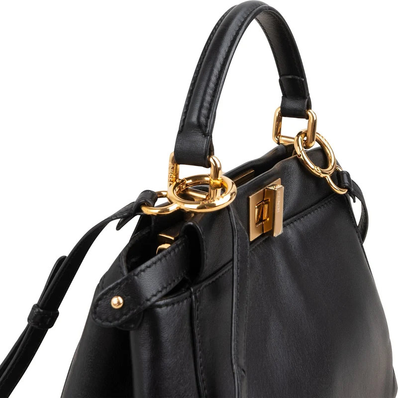 Fendi Black Leather Peekaboo Mini Handbag