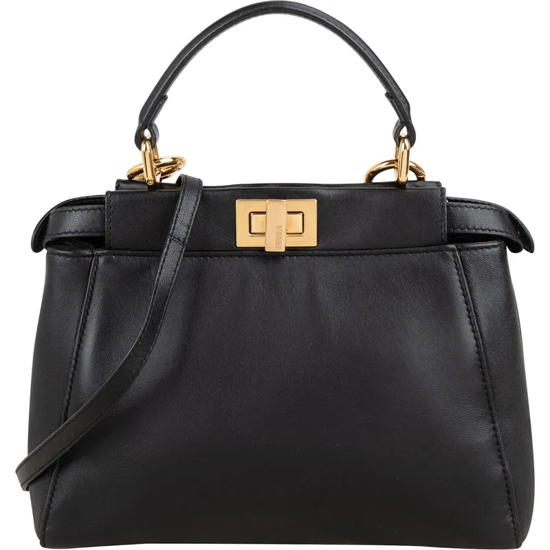 Fendi Black Leather Peekaboo Mini Handbag