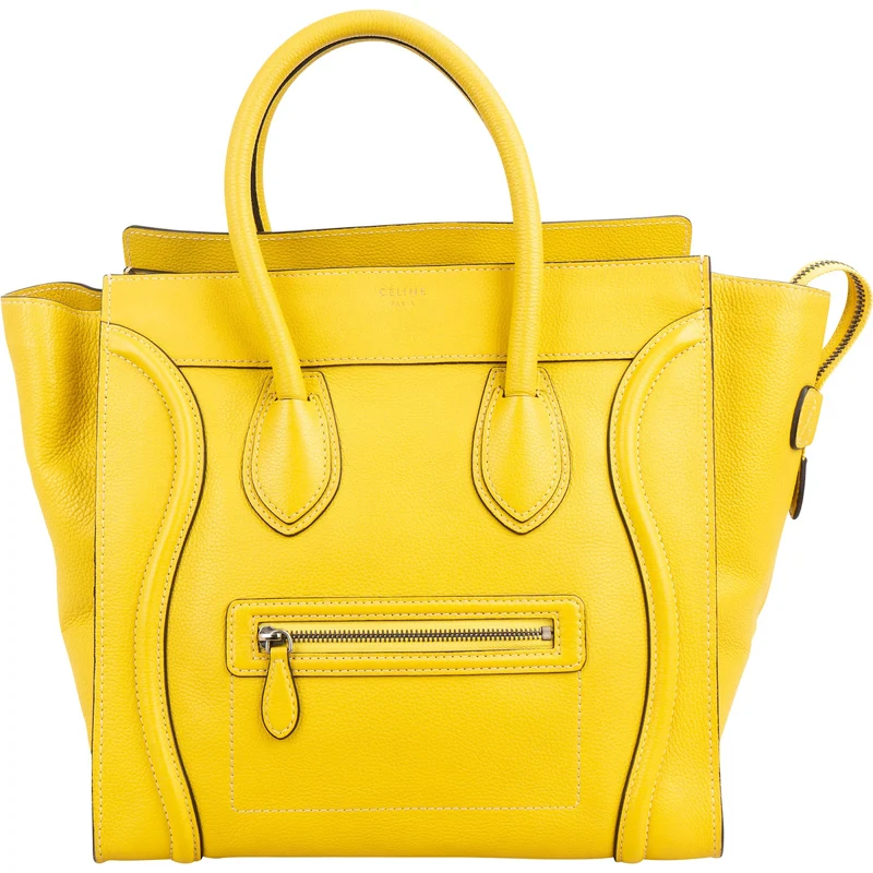 Celine Yellow Drummed Calfskin Luggage Tote Handbag