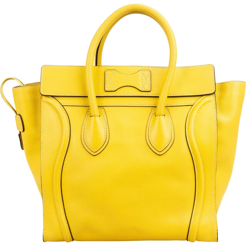 Celine Yellow Drummed Calfskin Luggage Tote Handbag